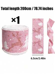 Cinta decorativa navideña de 5/2/1m, cinta navideña rosa, no deformable, adecuada para materiales de manualidades/lazos & decoración navideña/envoltura de regalos/decoración del hogar - Talla única - Ver 12