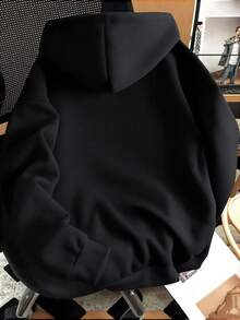 Minimalist Style Letter-Printed Hooded Sweatshirt, Versatile Top For Everyday Casual Wear And Commuting - 黑色 - 查看 3