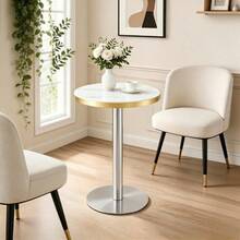 Modern Round Side Table With A Gold Stainless Steel Frame, Marble-Effect Top For Living Room, Luxury Side Table With A Sturdy Base. - 白色+MDF+金屬 - 查看 2