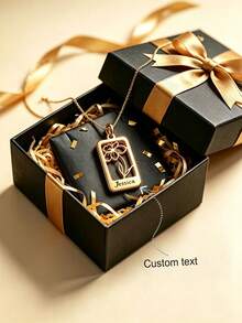 suteyi Exquisite Customized Name & Birth Flower Necklace, Personalized Engraved Hollow Floral Rectangular Pendant (18K Gold Plated), Suitable For Birthday, Valentine's Day Or Christmas Customized Commemorative Jewelry Gift - Gold - View 3