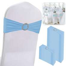 10pcs Bow Chair Bands With Round Buckle Elastic Chair Covers, Hallway Wedding Chair Back Decoration, Suitable For Birthday Party, Hotel Hospitality Event, Reception Ceremony, Banquet, Photography Prop Decoration - Baby Blue - View 1