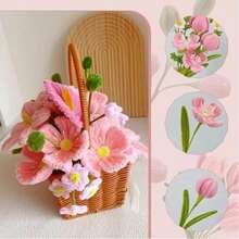 424/674pcs Pink Tulip Handmade Craft Kit, Chenille Soft Pipe Stems, Flower Stems, Stamens, Tape, Ribbons, With Tutorial Video, Suitable For Beginners, DIY Handmade Creative Decoration, Graduation, Birthday, Wedding Party Gift, Mother's Day, Valentine's Day - Pink Series - View 7