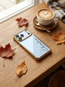客製化姓名手機殼，相容 iPhone 17 Pro Max 17 Air，透明防震電鍍鏡頭膜相機保護，壓克力 + TPU 緩衝保護殼，相容 iPhone 17 Pro Max，適合聖誕節 - 金色 - 查看 3