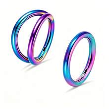 SHZYLN 2pcs/Set 316 Stainless Steel Nose Rings (Double Ring Design) Optional Sizes 18G/16G, Diameter 8mm-10mm; Can Be Used As Cartilage, Helix, Daith, Rook Earrings Or Septum Rings; Features Hinged Opening Design - 2 Pieces - View 12