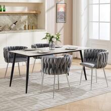 Velvet Chair, Woven Dining Chair, Modern Living Room Armchair, Dining Room, Kitchen Chair - Grey - View 6