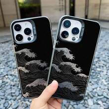Laser Phone Case For IPhone 16 15 14 Pro Max Plus 13 Mini 12 11 Pro Max Fashion Great Black Wave Shockproof Protective Covers - CH-Black LKHL 1 - 查看 4