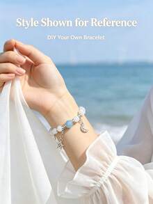 DIY Healing Beads Bracelet Making Kit, 8mm White Cat's Eye & Aquamarine Beads With Moon Star Charms, Quiet Luxury Soft Aesthetic Stackable Daily Wear, Beginner‑Friendly Jewelry Supplies, Stress Relief & Inner Peace, Perfect Gift For Women DIY Lovers - White - View 6