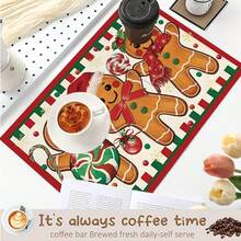 1pc Christmas Series 3 Gingerbread Man Pattern Coffee Bar Mat, Diatom Mud Soft Bottom Drainage Mat, Soft Rubber Absorbent Wear-Resistant Dish Drying Mat, For Countertop Restaurant Kitchen Table, Patio Dining Table Decor, Home Kitchen Supplies, Countertop Decorative Mat - Multicolor - View 7