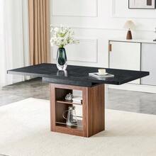 Extendable Dining Table With Leaf, Black Wood-Effect Top, Walnut-Colored Legs, Approx. 130-160 Cm Long, Table Only (Chairs Not Included) - 黑色 - 查看 3