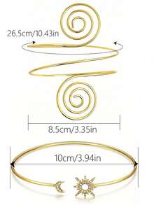 6pcs Classic Geometric Stackable Metal Bangles, Asymmetrical Multifunctional Adjustable Design, Suitable For Daily Wear, Vacation, Dating, Gift For Best Friends - JC015-3 - View 2