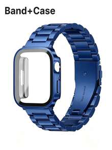 Stainless Steel 3-Bead Watch Band And Watch Case, Premium Business Watch Band + Case Set, Men's And Women's Blue. Compatible With Apple Watch 40mm/44mm/41mm/42mm/45mm/46mm/49mm, And Ultra/SE/S11/S10/S9/S8/S7/S6/SE/S5/S4 Series. Men's Watch Accessories, Summer Beach Outdoor Vacation Gift, Stainless Steel Jewelry, Graduation Season Halloween Gift - Blue - View 9