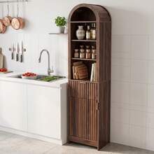 1-Door 1-Drawer 4-Tier Bathroom Vanity Grille-Finished MDF Melamine-Faced Bathroom Cabinet Arched Top 15.75*11.81*66.93in Walnut - Walnut - View 3