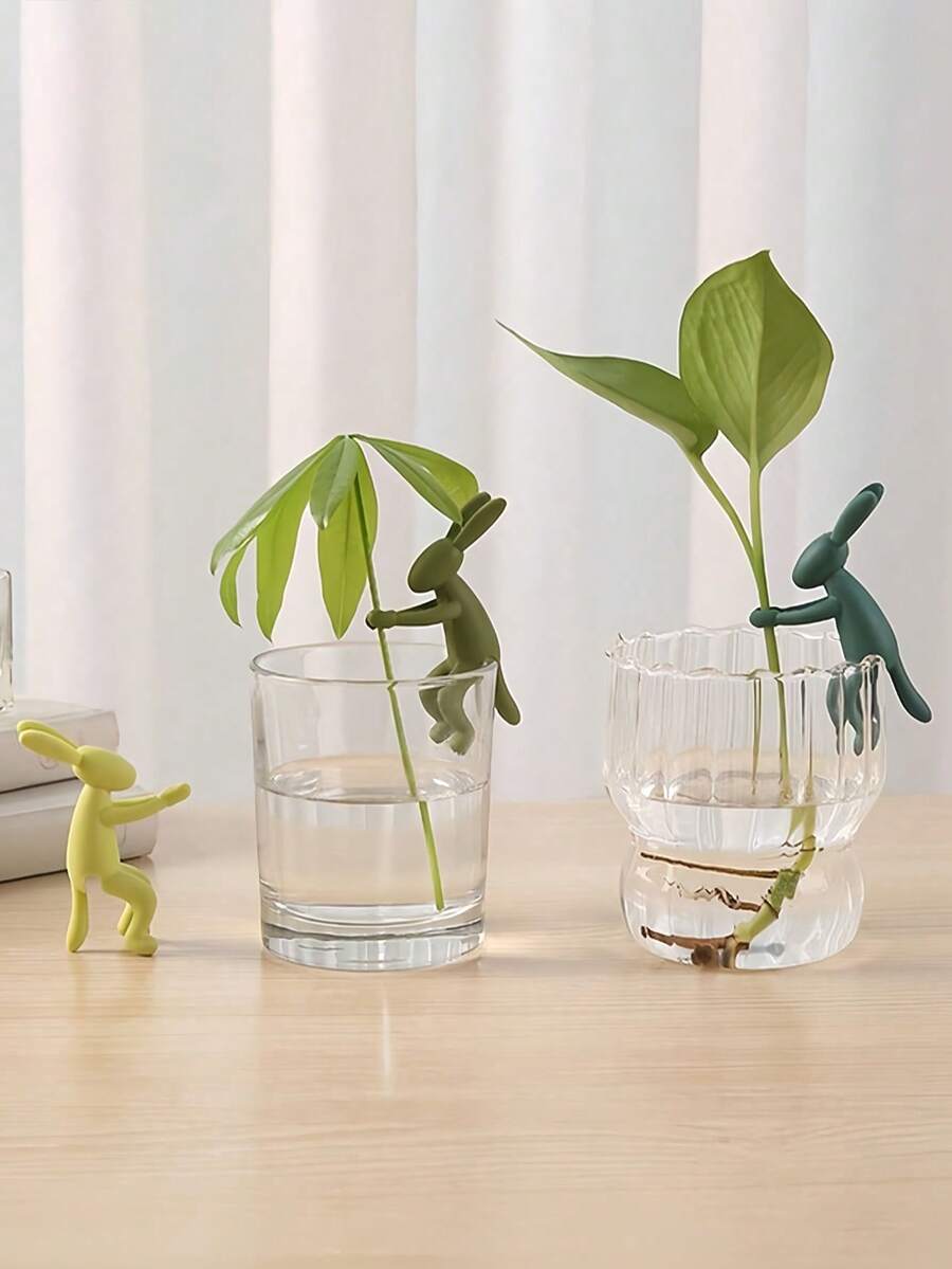 Haus Hana 水培植物支架兔子形塑料固定器家用盆栽鱼缸花瓶植物生长直立架园艺摆件装饰架 - 彩色 - 查看 1
