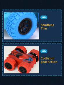 4WD Double-Sided Inertia Stunt Car, Friction Powered 360° Rotating Off-Road Racing Toy, Vibrant Mixed Colors, Durable Anti-Drop Rounded Edges, Battery-Free, Suitable For Toddlers, Children, Boys And Girls Indoor And Outdoor Play, Birthday Gift, Halloween Gift - Multicolor - View 7