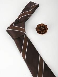 1pc Classic Striped JK Uniform Tie, Diagonal Stripe Hand-Tied Tie, Personalized Tie Accessory Suitable For Daily Wear, Cosplay And Party - Brown - View 3