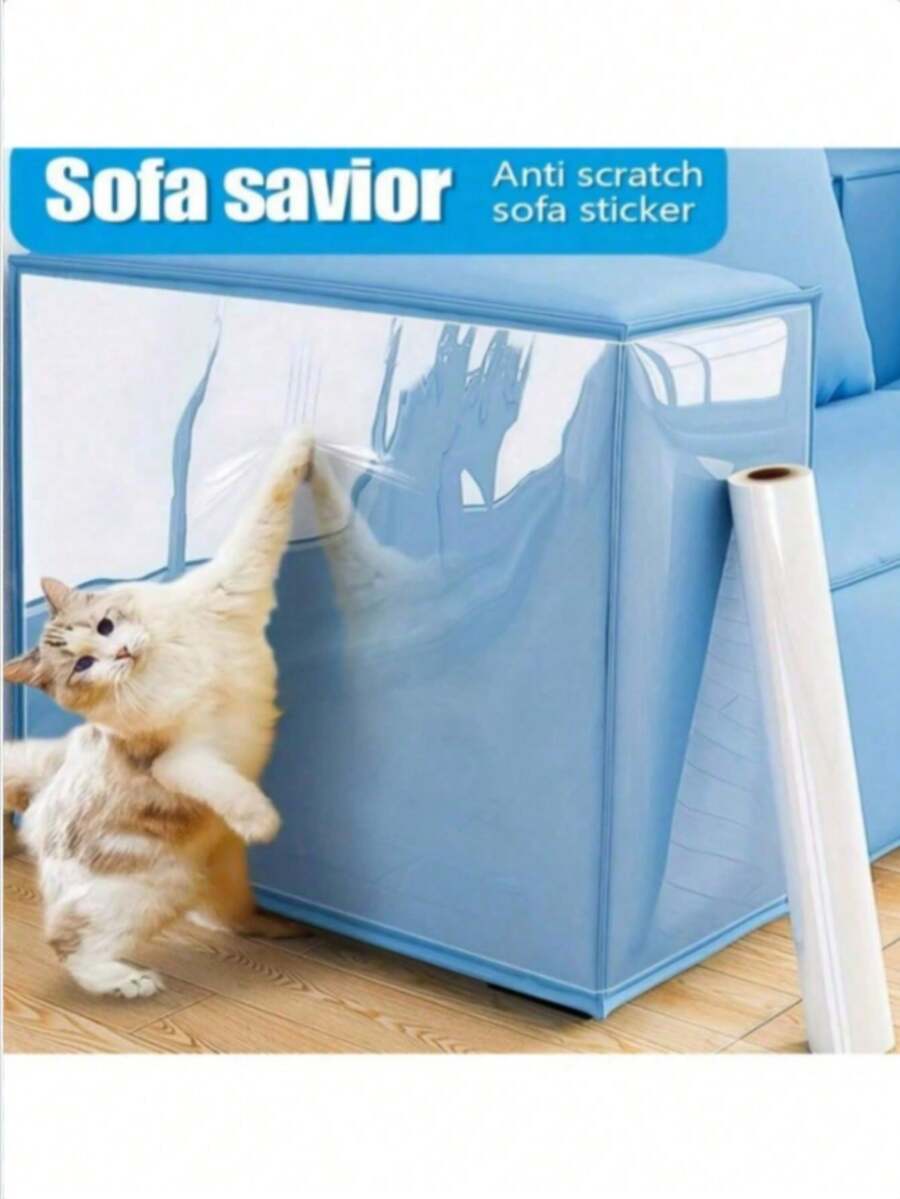 1 Roll Thick Transparent Sofa Protector Film - Anti-Cat Scratch Waterproof, Easy Peel Easy Cut, Residue-Free Self-Adhesive Film, Suitable For Furniture, Walls, Marble Tabletops & Kitchen Countertops - 1 Roll 45 *300CM - View 1