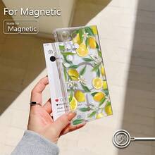 [24h Versand Aus DE/FR/ES]Transparent Magnetic Slim Soft TPU Anti-Drop Phone Cover Hand-Painted Yellow Citrus Fruit Leaf Tiny White Flower Graphic Fit  11-17 Air Series,  S21-S26 Ultra,   Fingerprint Resistant All-Round Shock Absorption Phone Case, Light Fresh Summer Botanical Fashion Festival Present For Plant Art Enthusiast Friends - 1 Main Image - View 2