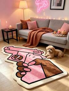 1 pieza Alfombra decorativa con forma de pistola rosa de cachemira sintética, alfombra de sala de estar, felpudo de puerta, felpudo de puerta exterior, alfombra de cocina, decoración del hogar, felpudo de puerta principal, alfombra de área pequeña, alfombra exterior, decoración del hogar, alfombra de área, alfombra de jardín, alfombra lavable - Multicolor - Ver 1