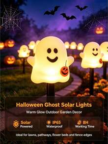 萬聖節幽靈太陽能地燈 卡通幽靈南瓜圖案花園燈 太陽能自動照明 適用於前院草坪小徑露台 萬聖節鬼屋裝飾 - 彩色 - 查看 7