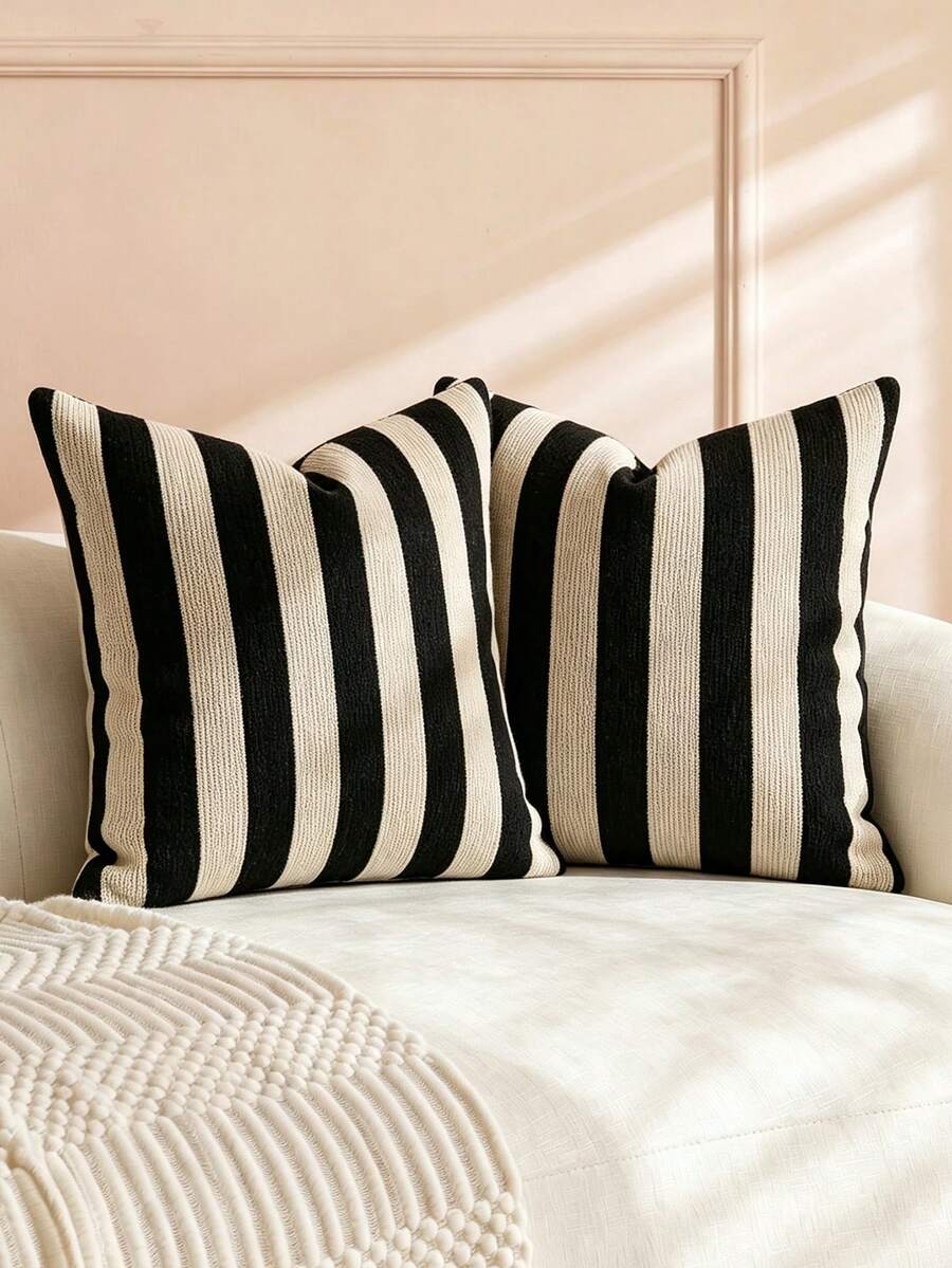 1/2 Pcs Black Stripes Pillow Covers 18x18 , Boho Throw Pillows Cover For Couch/Bed/Sofa/Living Room, Pillows Cover Decorative - Black - View 1