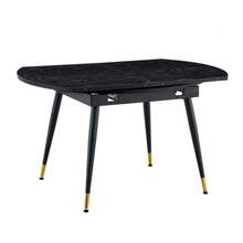 Modern Extendable Dining Table, Converts From Round To Oval, MDF Top In Black/Walnut With Gold Accents, Sturdy Metal Legs, Space-Saving For Kitchen & Dining Room - 黑色 - 查看 7