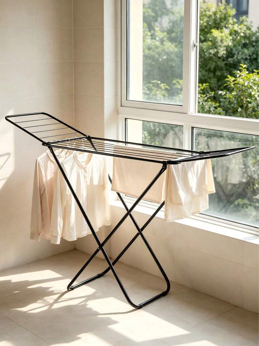 Tendedero plegable de doble ala con una superficie de secado espaciosa de 180 cm y almacenamiento multicapa; plegable para ahorrar espacio, independiente para uso doméstico y fácil de instalar - A - Ver 1