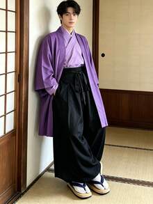 Japanese Style Haori Solid Color Minimalist Cardigan Kimono Cosplay Costume Summer Dopamine Thin Outerwear Daily Commute Mid-Length Layering Solid Color Vintage Top - Purple - View 4