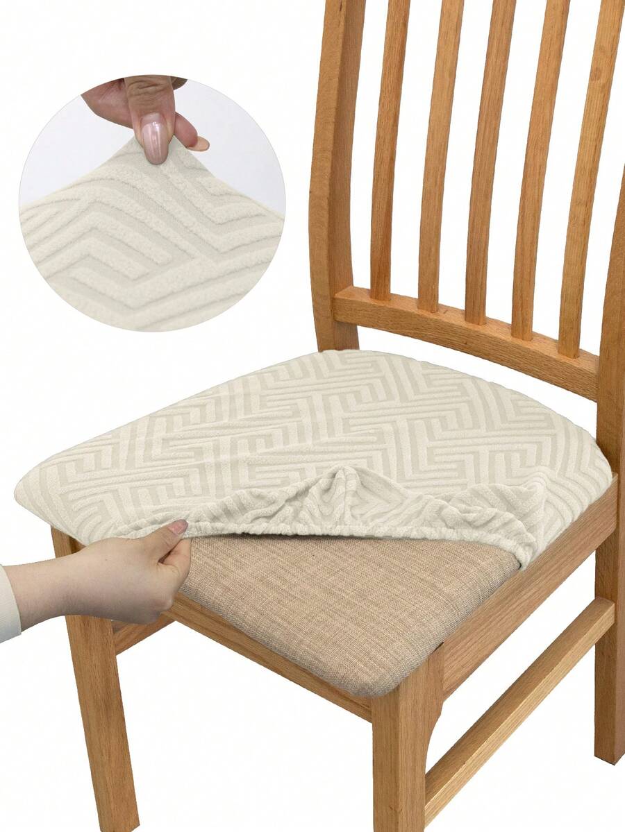 4/6 Buah Sarung Bantal Kursi Jacquard Elastis, Dapat Diregangkan dan Dicuci dengan Mesin, Cocok untuk Melindungi Bantal Kursi di Ruang Belajar, Ruang Tamu, dan Kamar Tidur - Krem - View 1