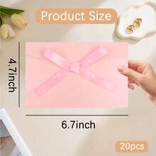 20PCS Pink Pearlescent Gift Envelopes With Satin Bow Ribbon Closure, 6.7x4.7 Inch Thickened Kraft Paper Envelopes For Wedding, Birthday, Thank You Notes, Party Invitations & Greeting Cards, Reusable Decorative Stationery Set - Pink - View 2
