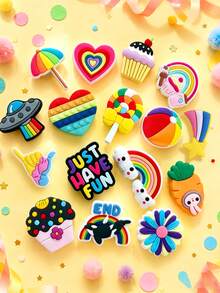 16 Pieces / Sets. One Set Of The Rainbow Series PVC Shoe Decorations, Suitable For DIY To Make Shoes With Holes. It Is A Great Gift For Friends. - Multicolor - View 1