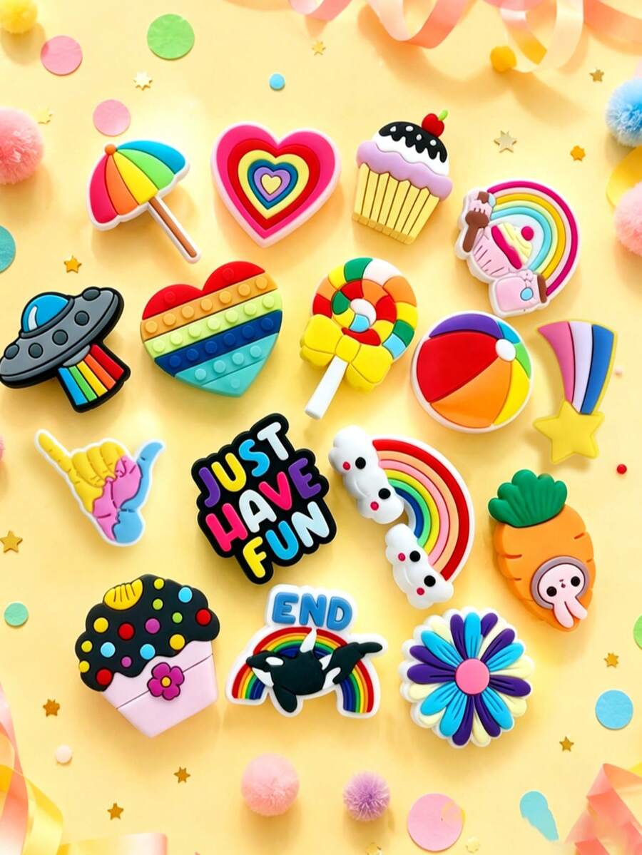 16 Pieces / Sets. One Set Of The Rainbow Series PVC Shoe Decorations, Suitable For DIY To Make Shoes With Holes. It Is A Great Gift For Friends. - Multicolor - View 1