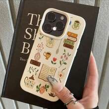 Phone Case For IPhone 11 12 3 14 15 16 17 Pro Max XS X XR 16E 16 Plus 17 Air Literary Floral Book Tea Set Pattern Silicone Cover - 橘色 - 查看 4