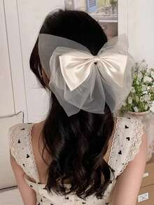 1pc Textured Mesh Bow Hair Clip, Luxury High-End Style, Women's Commute & Date Back Of Head Hair Accessory - Multicolor - View 1