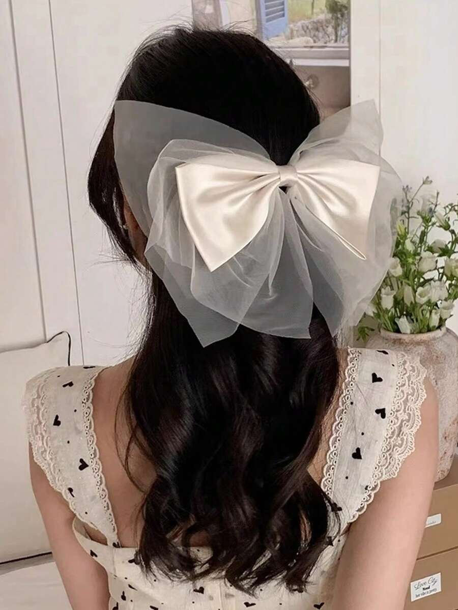 1pc Textured Mesh Bow Hair Clip, Luxury High-End Style, Women's Commute & Date Back Of Head Hair Accessory - Multicolor - View 1