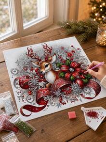 New 5D DIY Diamond Painting Kit - Christmas Deer, Round Diamond Frameless Mosaic Artwork, Creative Handmade Home & Office Decor, Christmas Gift - A - View 5