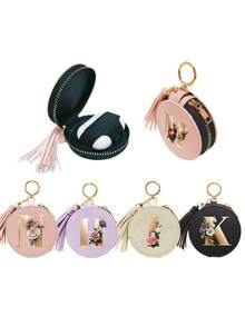 Floral Pattern Key Pouch, Multifunctional Earphone Bag, Data Bag, With Gold 26 Letters A-Z Pattern, Zipper Key Storage Bag, PU Faux Leather Organizer Bag, Zipper Bag, Car Key Storage Bag, Car Keychain, Portable Compact Key Pouch, Minimalist Design, Travel Accessory, Elegant Jewelry, Suitable For Home, Office, Travel, Car, Ideal Gift For Friends, Family, Couples Wedding, Mother's Day - Multicolor - View 8