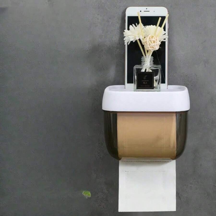 Suporte De 2 em 1 Papel Higiênico Caixa De Papel Higienco De Parede À Prova D 'Água Multifuncional - porta papel preto NOVO - Visão 1