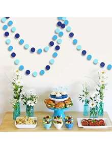 1 Set Blue Round Paper Banner Garland, Christmas Party Decoration, Party Backdrop, Scene Atmosphere Decor, Theme Party, Family Gathering, Home Decor - Multicolor - View 5