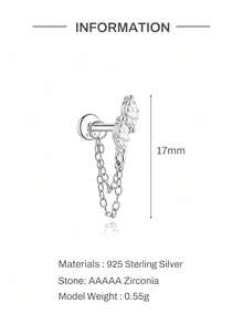 1pc Tassel 925 Sterling Silver Women's Ear Studs, Classic Cartilage Ear Studs, Spiral Ear Bone Studs, Flat Back Design, Suitable For Daily Wear And Party, Exquisite Jewelry - Silver - View 5