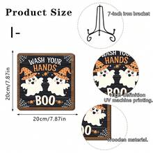 1件鄉村風「Wash Your Hands Boo」木製裝飾牌，附可愛幽靈與蜘蛛網設計，適用浴室、廚房的萬用季節性裝飾，萬聖節裝飾 - 萬聖節擺飾 - 查看 16