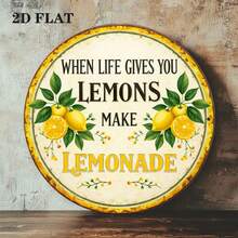 1pc 2D Flat Round Aluminum Sign, Vintage Aluminum Plaque With "Lemonade" Theme, "When Life Gives You Lemons Make Lemonade" Decorative Sign, Suitable For Kitchen, Cafe, Restaurant Decor Or Gift - A - View 5