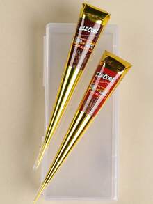 2件組（黑色+深紅色）海娜指甲藝術紋身膏附收納盒，半永久身體彩繪墨水，適用手腕與身體，長效顯色，植物基紋身墨水 - 彩色 - 查看 7