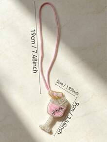 1pc Party Style Bag Charm, Handmade Rhinestone Beaded Pendant With Champagne, Cocktail Glass And Coffee Cup Design - Pink - View 3
