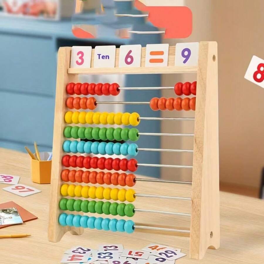 1pc Wooden Number Calculation Rack With 120 Cards And Addition/Subtraction/Multiplication/Division Formula Table, Suitable For Math Teaching, Teacher Teaching Supplies, Classroom Auxiliary Tool, Student Gift, Random Card Paper Number Colors - Multiple Styles - View 1