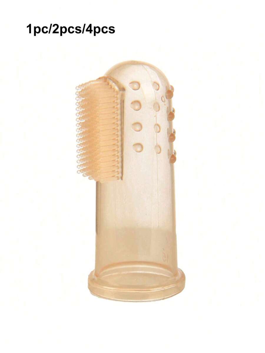 Pet Finger Toothbrush, Pet Toothbrush, Silicone Toothbrush, Puppy Cat Finger Toothbrush Set, Finger Pet Toothbrush, Small Size, Suitable For Dogs And Cats - Brown - View 1