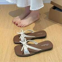 Sandal Selop Gaya Peri Prancis Terbaru 2026 untuk Wanita, Sandal Pantai Datar Kasual untuk Liburan Musim Semi/Panas - Putih - View 11