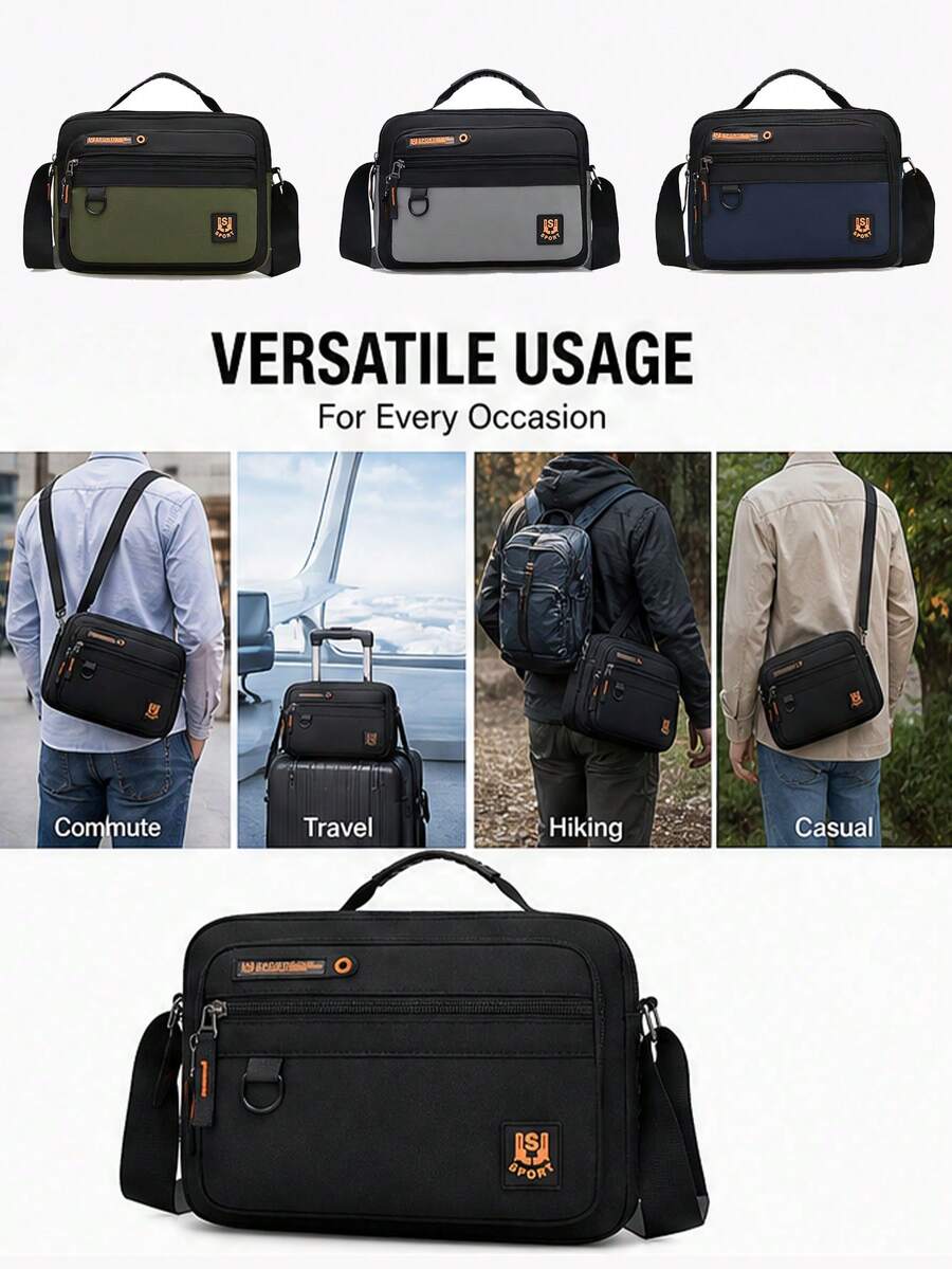 Men's Casual Shoulder Bag, Multi-Pocket Commuter Messenger Bag, Colorblock Crossbody Bag, Suitable For Business, Commuting, School, Back To School Season - Messenger Bag - View 1