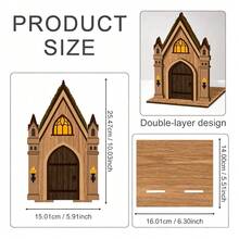 Gothic Castle Wooden Bookends, Double-Layer Vintage Wizard House Bookshelf, Decorative Bookends For Desk, Library, Home Decor - A - View 5