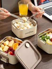 Kotak Makan Siang Dewasa Kapasitas Besar dari Stainless Steel 304, Kotak Makan Siang Bento yang Dapat Ditumpuk 4/3/2/1, Cocok untuk Dewasa, Kotak Bento Desain Persegi Minimalis Modern, Dilengkapi dengan Set Peralatan Makan dan Tas Isolasi, Kotak Makan Siang Anti Bocor, Cocok untuk Bepergian, Kerja, Piknik, Microwave dan Mesin Pencuci Piring - MultiWarna - View 3