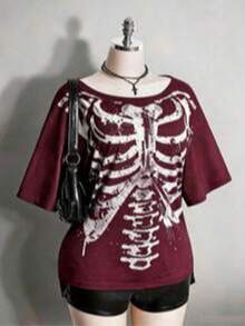Colección de Verano 2026, Camiseta Retro Gótica Talla Grande: Calavera Desgastada & Rosa, Estilo Punk Y2K, Tallas S-7XL, Envío en 24H - Burdeos - Ver 17